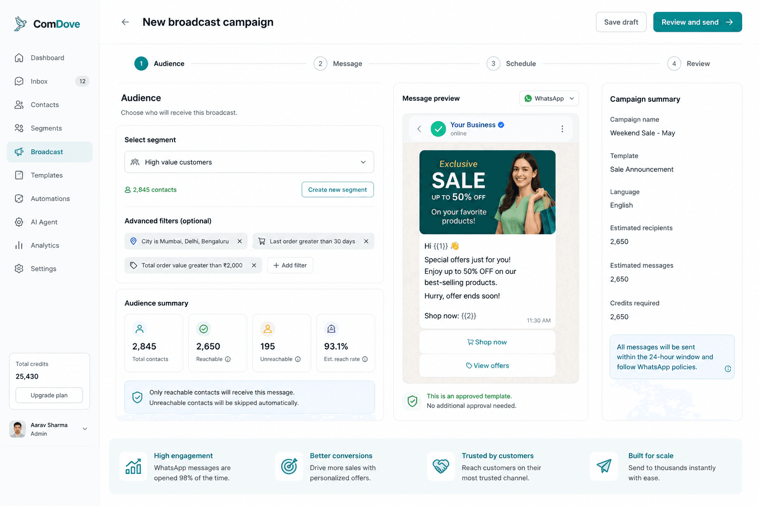 Broadcast campaign builder