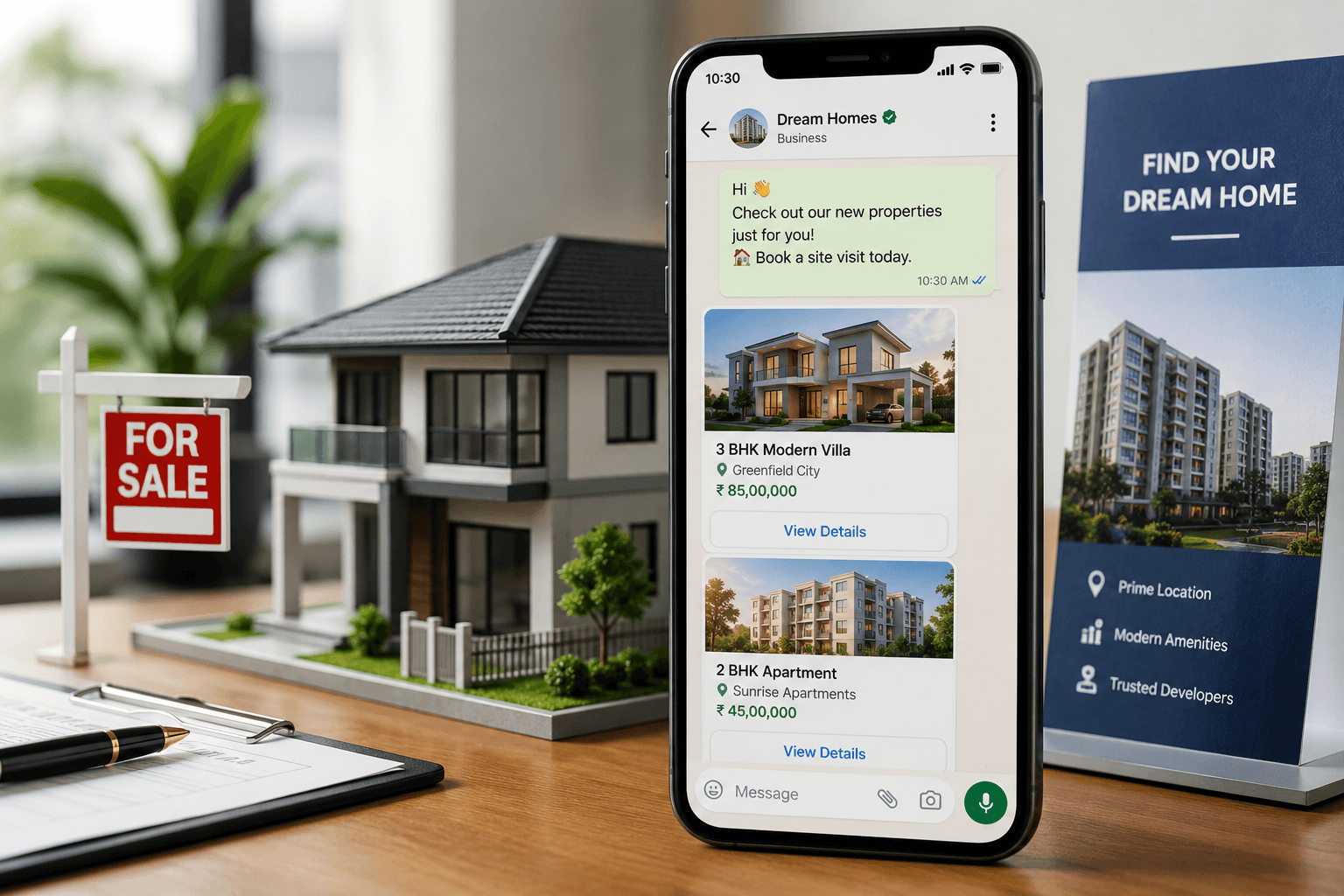 Property agent sharing a listing with a buyer on WhatsApp