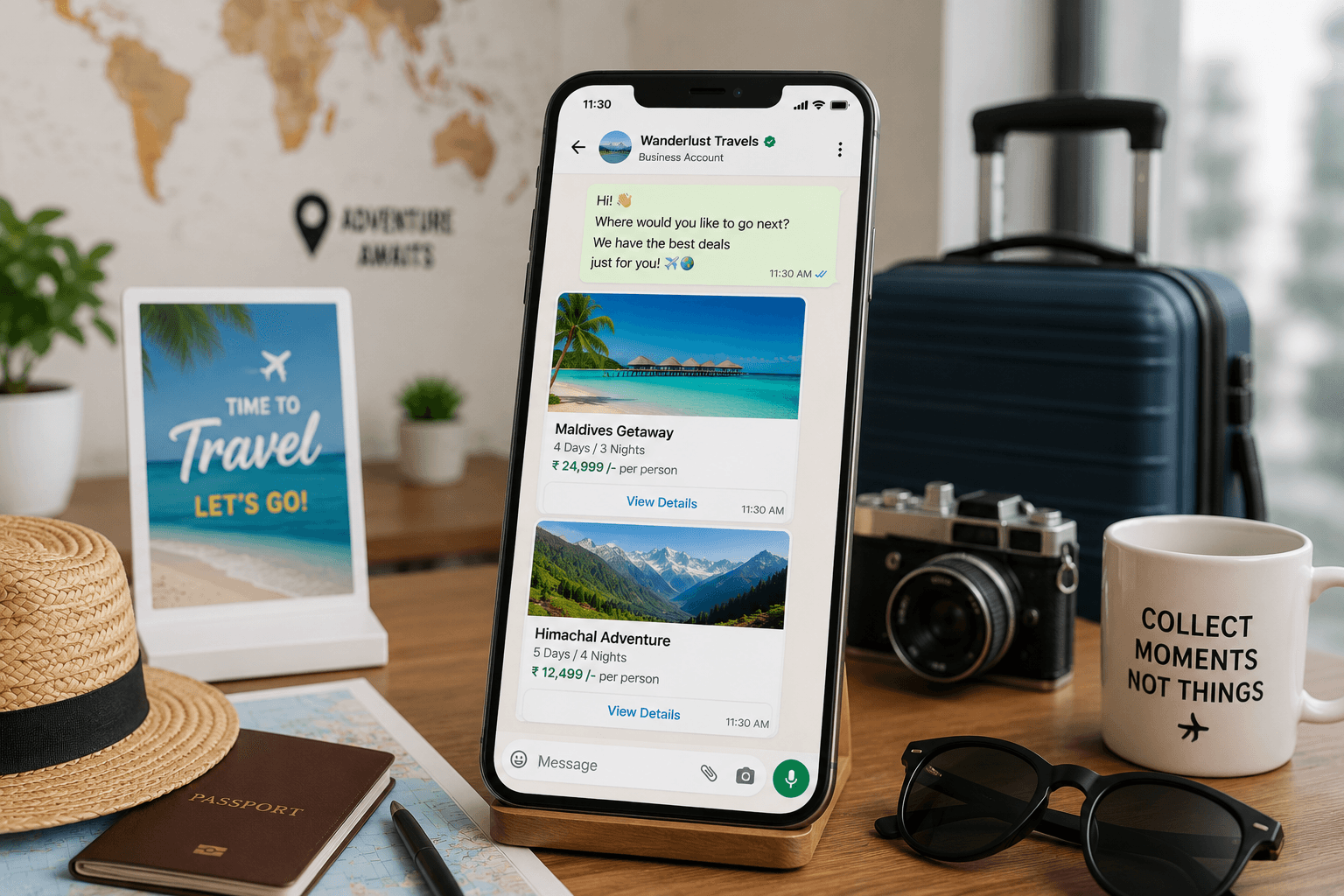 Travel consultant sending an itinerary to a traveller on WhatsApp